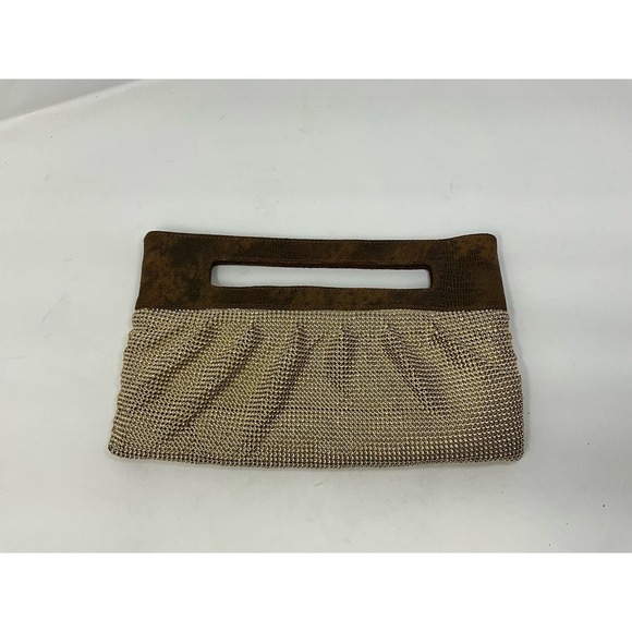 BCBGMAXAZRIA Gold Leather Inner Pocket Beaded Women's Handbag Purse Clutch - Picture 1 of 5